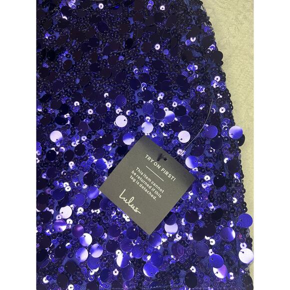 Lulu’s Glittery Persona Dark Blue Sequins Strapless Mini Dress SZ Med HOCO party - Picture 11 of 12